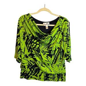 Joseph Ribkoff Blouse Women's Size US 12 UK 14 Abstract Neon Green Black